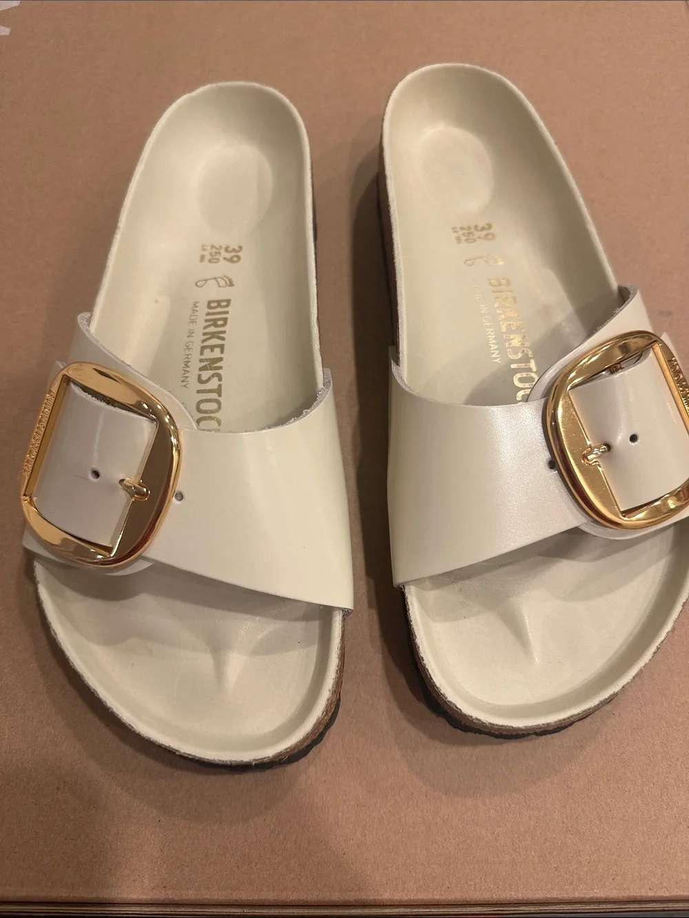Birkenstock Madrid Cream Gloss Slides - Picture 1 of 10